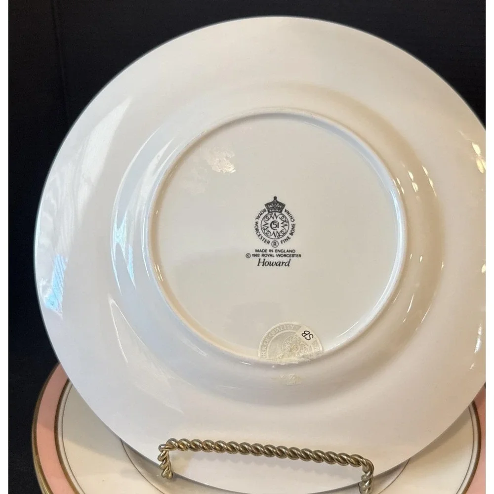 Royal Worcester Howard Pink Gold Trim Luncheon Plate Plates 9